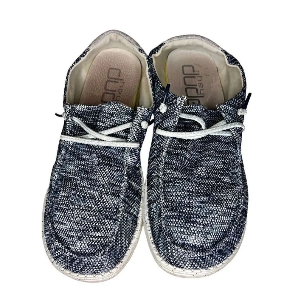 Hey Dude Shoes Womens Sz 11 Wendy Sox Gray Slip On Mocs Sneakers Fabric Flats